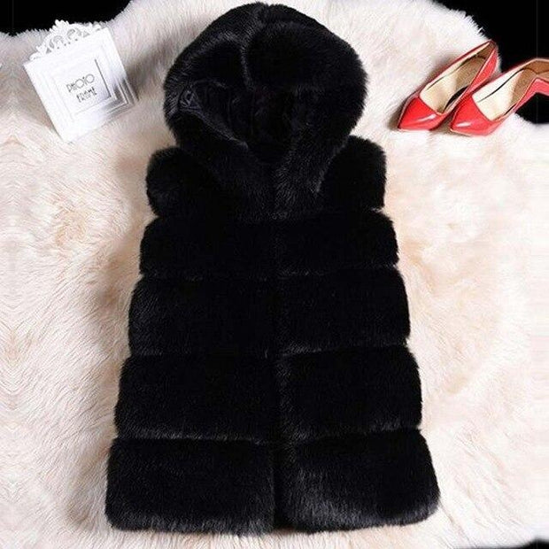 Sleeveless Faux Fur Hooded Coat
