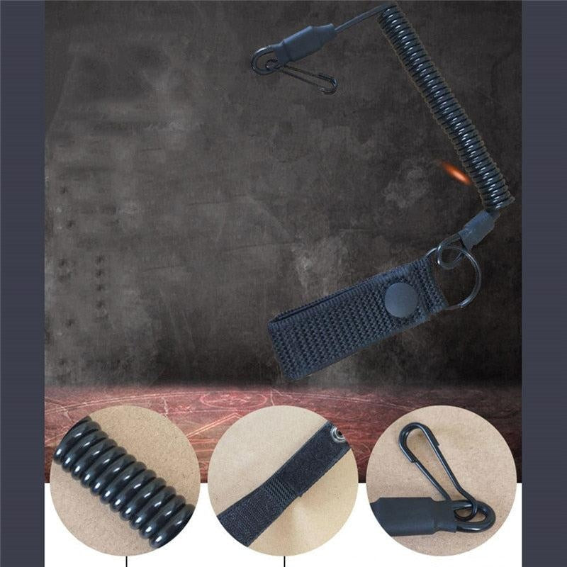 Tactical Anti-lost Elastic Lanyard Rope Military Spring Safety Strap Gun Rope For Key Ring Chain Flashlight Hunting Accessories - MomyMall