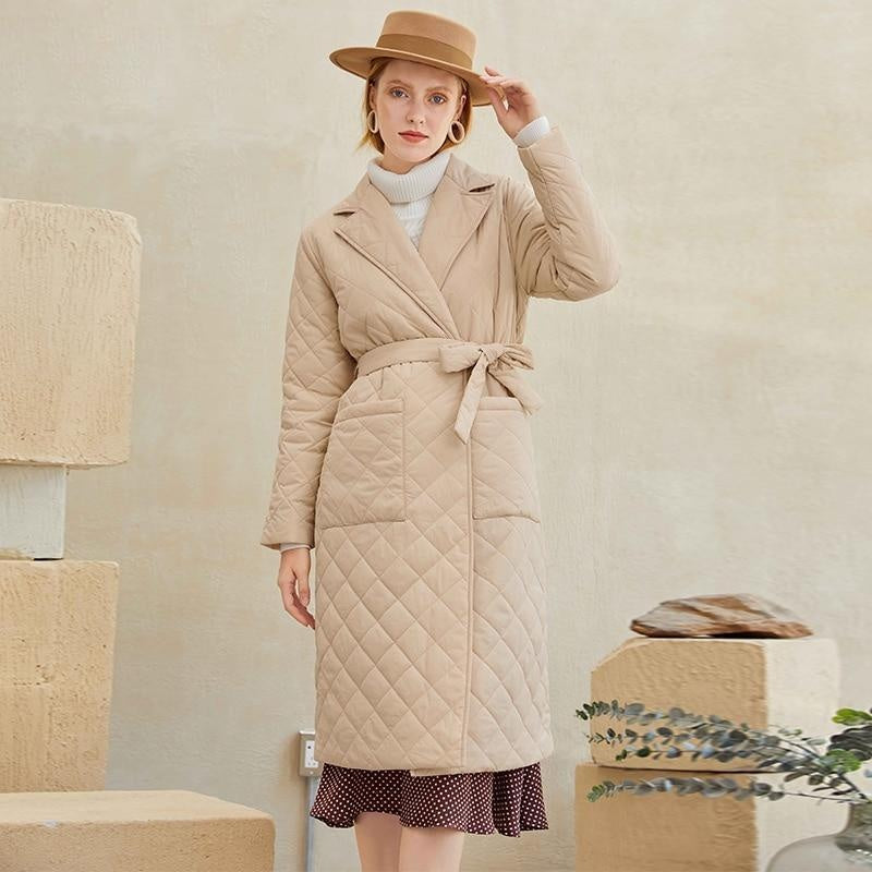 Quilted Mid Length Coat With Belt