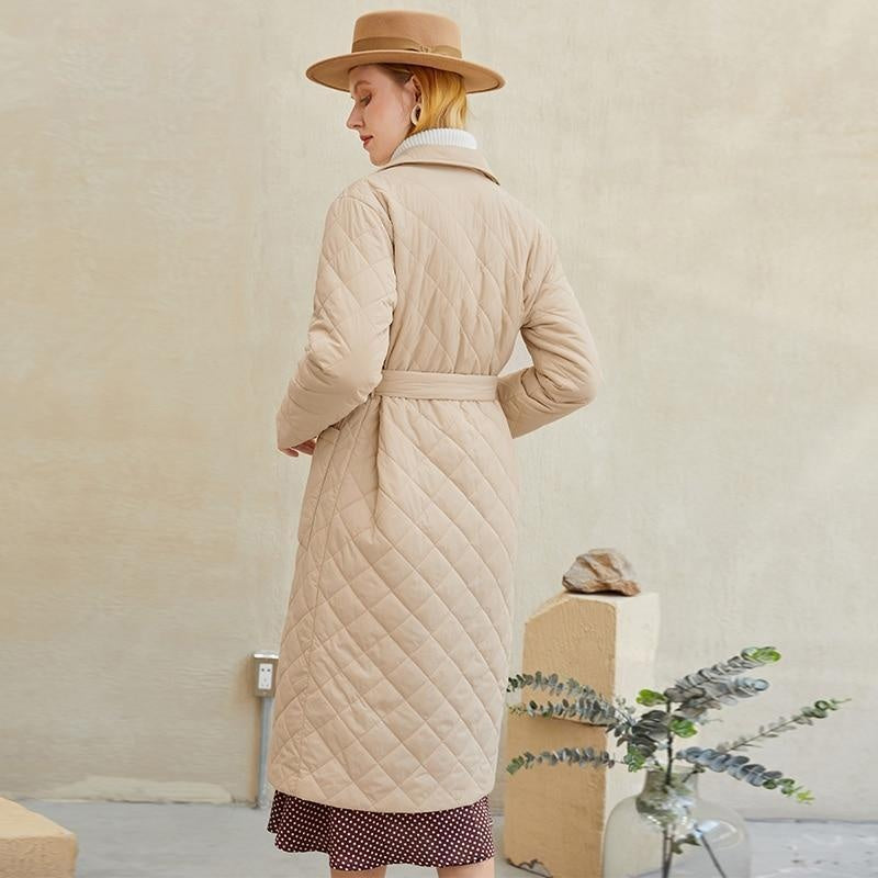 Quilted Mid Length Coat With Belt