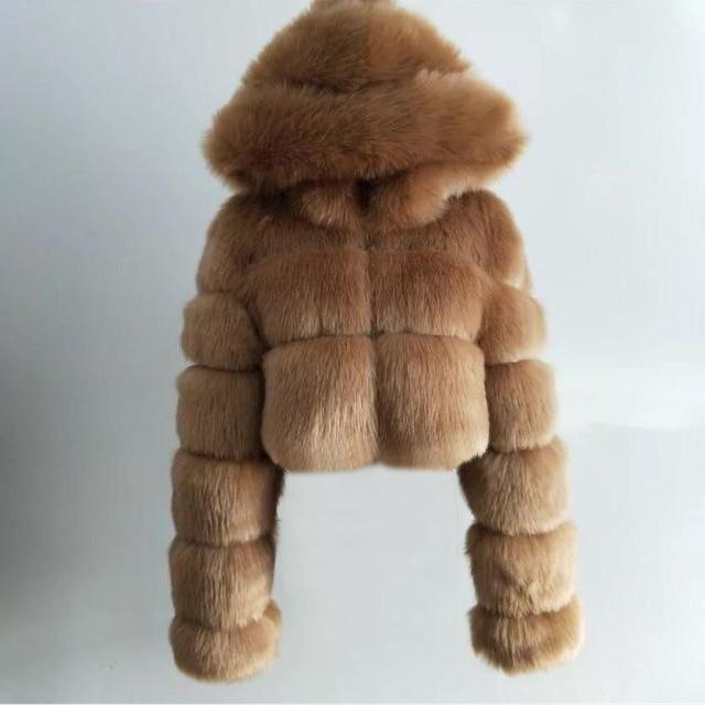Plush Plus Size Faux Fur Crop Coat With Hood