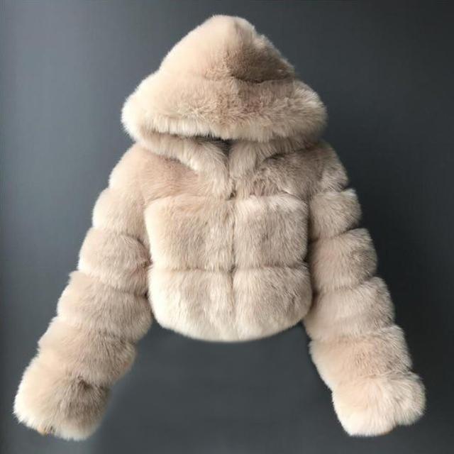 Plush Plus Size Faux Fur Crop Coat With Hood