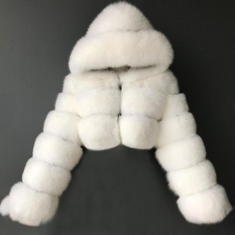 Plush Plus Size Faux Fur Crop Coat With Hood