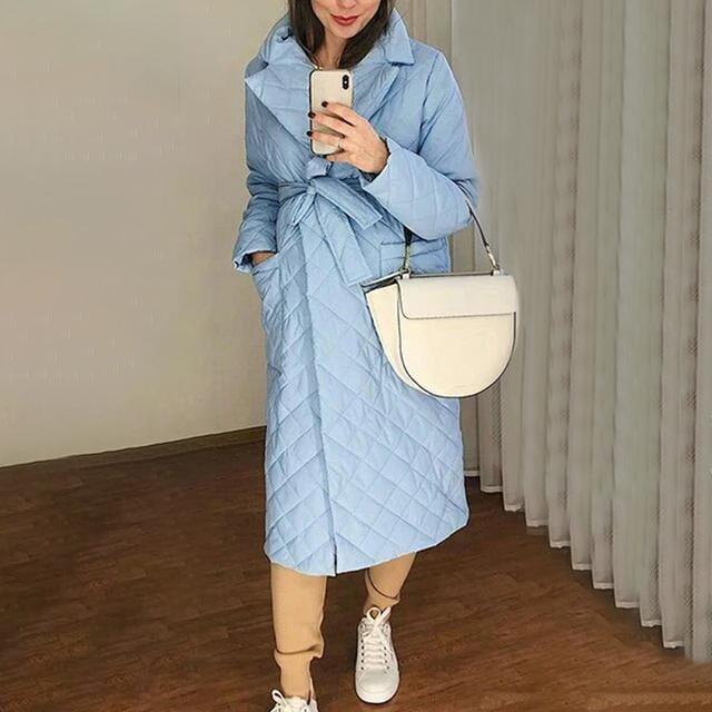 Quilted Mid Length Coat With Belt