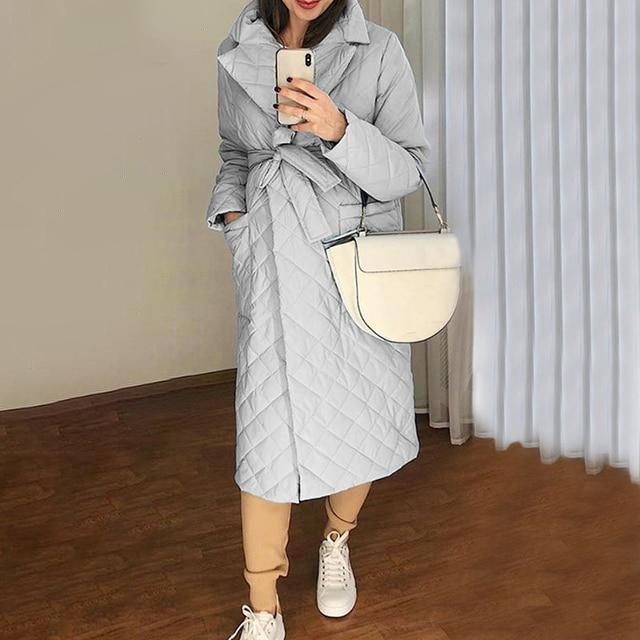 Quilted Mid Length Coat With Belt