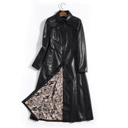 Button Up Faux Leather Plus Size Trench Coat With Pocket