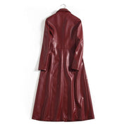 Button Up Faux Leather Plus Size Trench Coat With Pocket