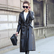 Sheepskin Leather Long Trench Coat With Belt