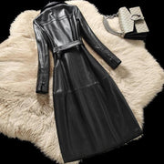 Sheepskin Leather Long Trench Coat With Belt