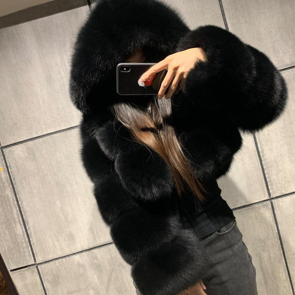 Soft Hooded Faux Fur Cropped Winter Coat
