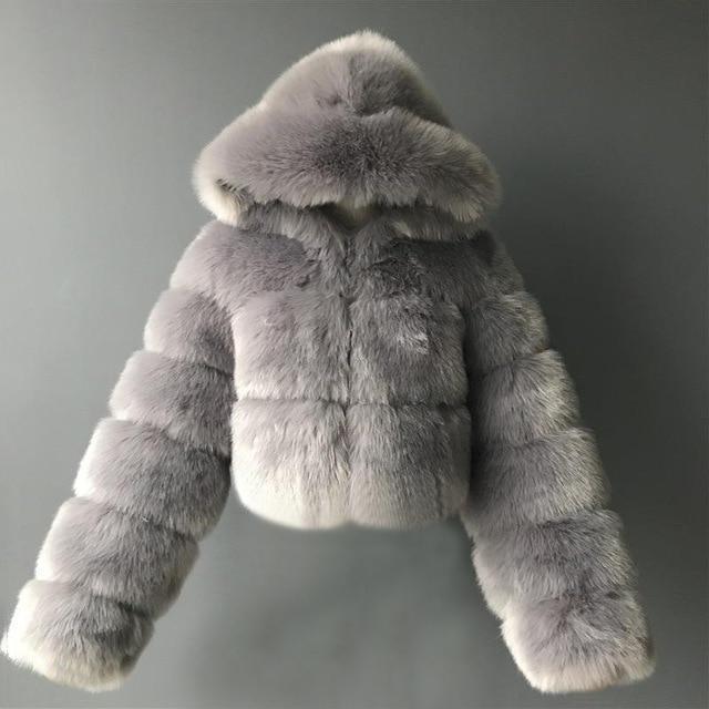 Soft Hooded Faux Fur Cropped Winter Coat