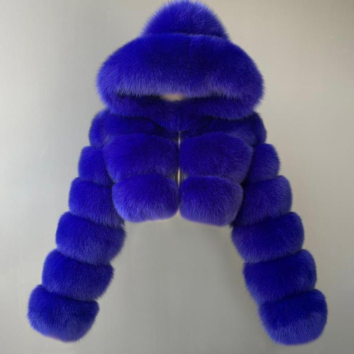 Soft Hooded Faux Fur Cropped Winter Coat