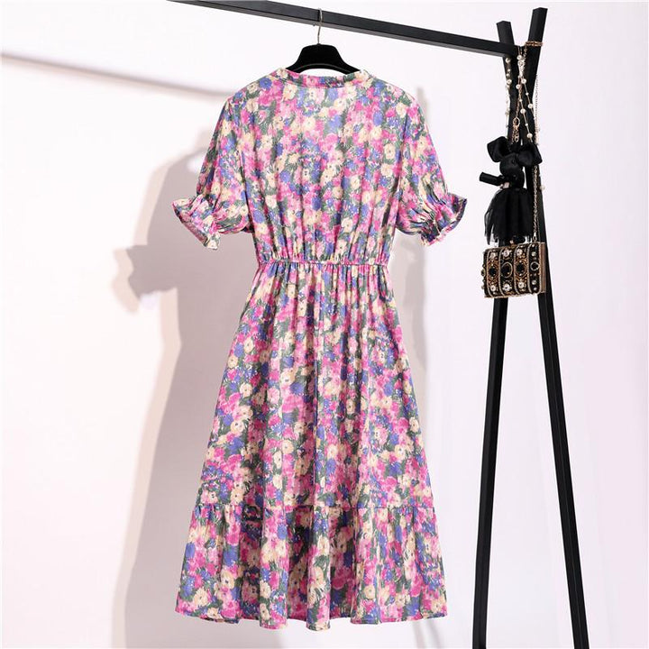 Short Sleeve Chiffon Midi Dress In Floral Print