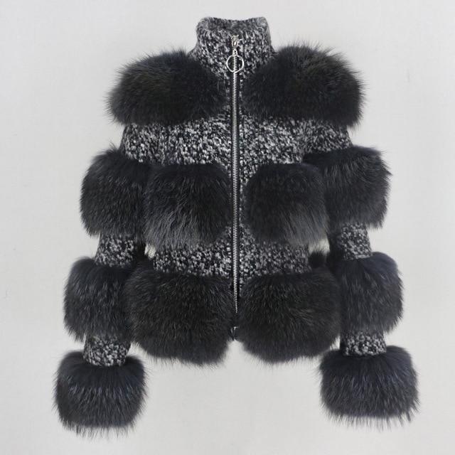 Faux Fur Panel Coat - Short Style Bubble Coat