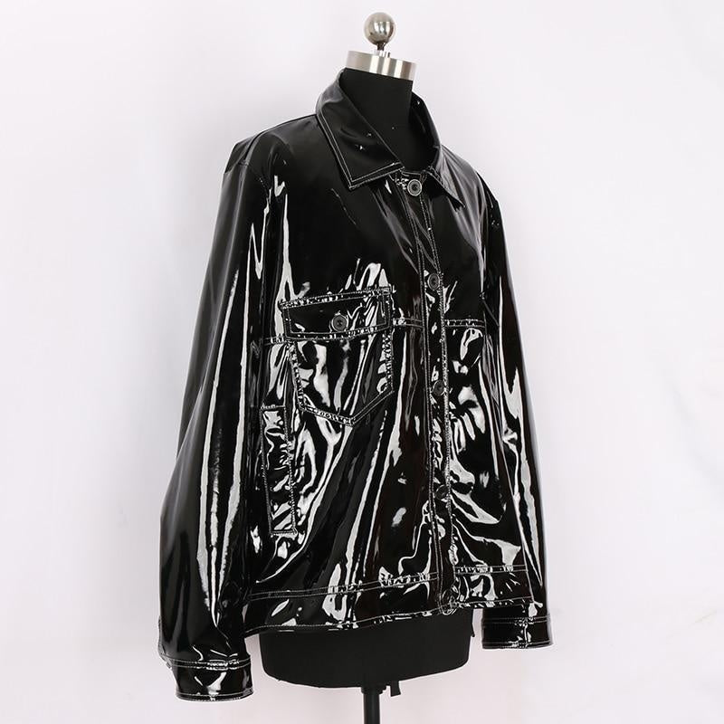 Plus Size Wet Look Patent Leather Jacket