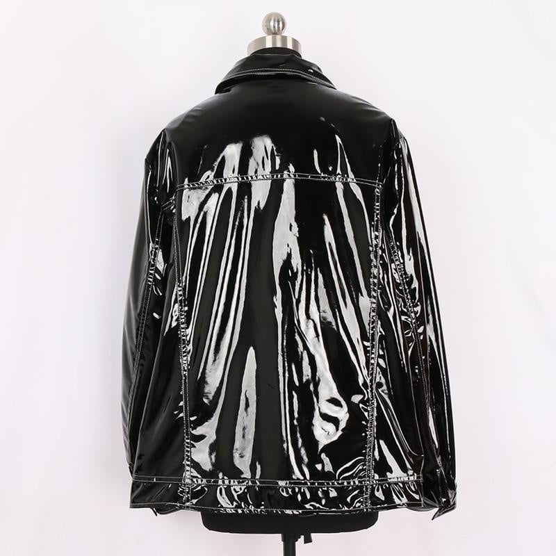 Plus Size Wet Look Patent Leather Jacket