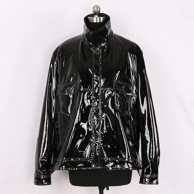 Plus Size Wet Look Patent Leather Jacket