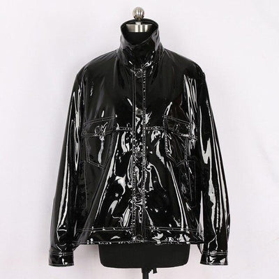 Plus Size Wet Look Patent Leather Jacket