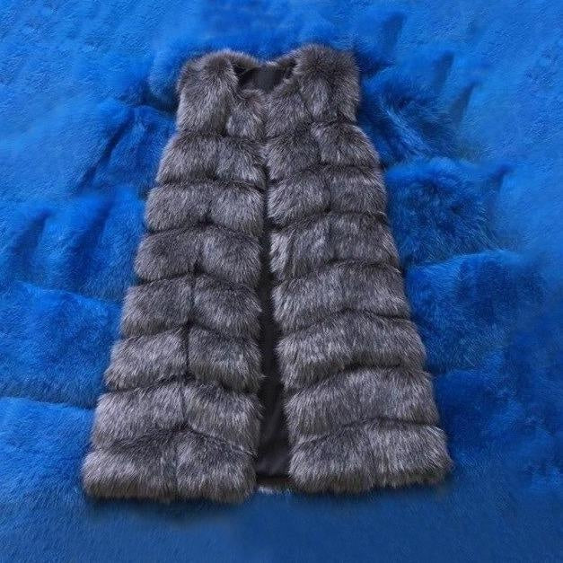 Long Faux Fur Vest - Long Sleeveless Faux Fur Coat