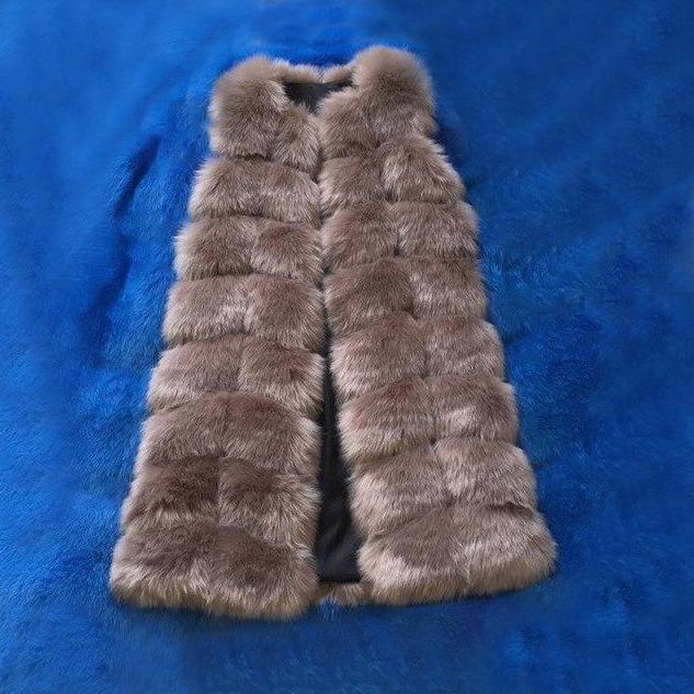 Long Faux Fur Vest - Long Sleeveless Faux Fur Coat