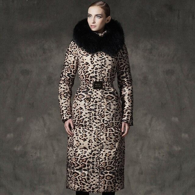 Belted Leopard Print Winter Coat With Faux Fur Hood