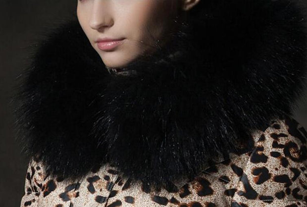 Belted Leopard Print Winter Coat With Faux Fur Hood