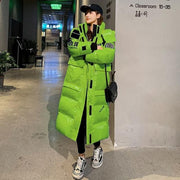Extra Long High Shine Puffer Jacket With Hood & Arm Patch