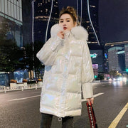 Glossy High Shine Jacket With Faux Fur Hood