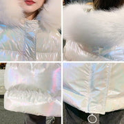 Glossy High Shine Jacket With Faux Fur Hood