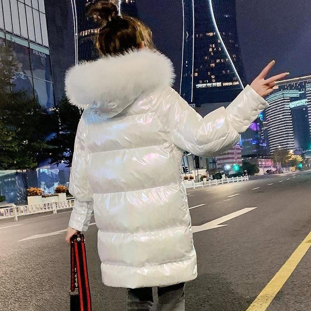 Glossy High Shine Jacket With Faux Fur Hood