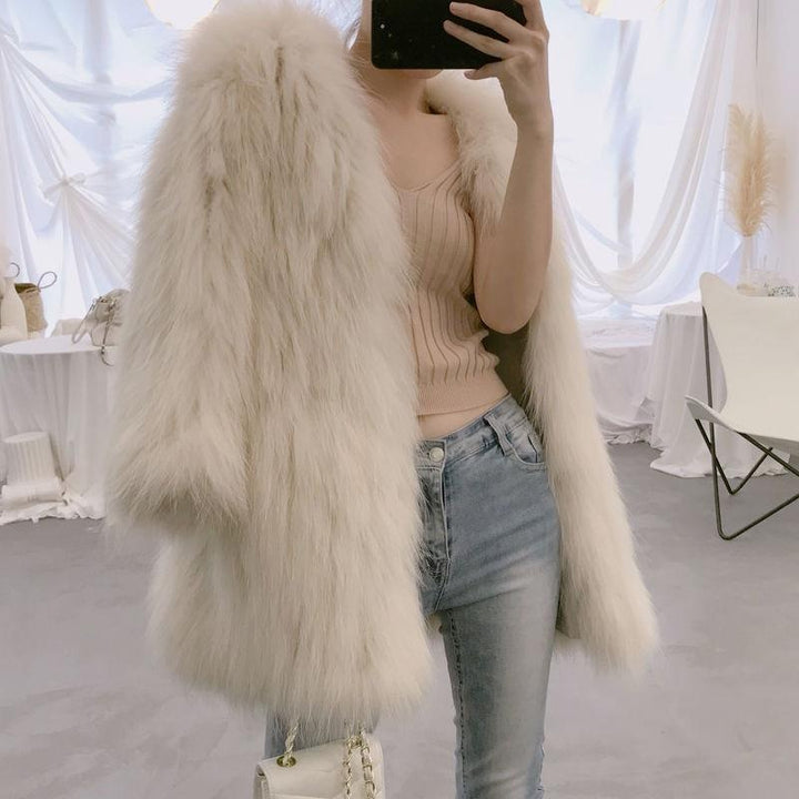 Faux Fur Coat - Shaggy Mid Thigh Length Coat