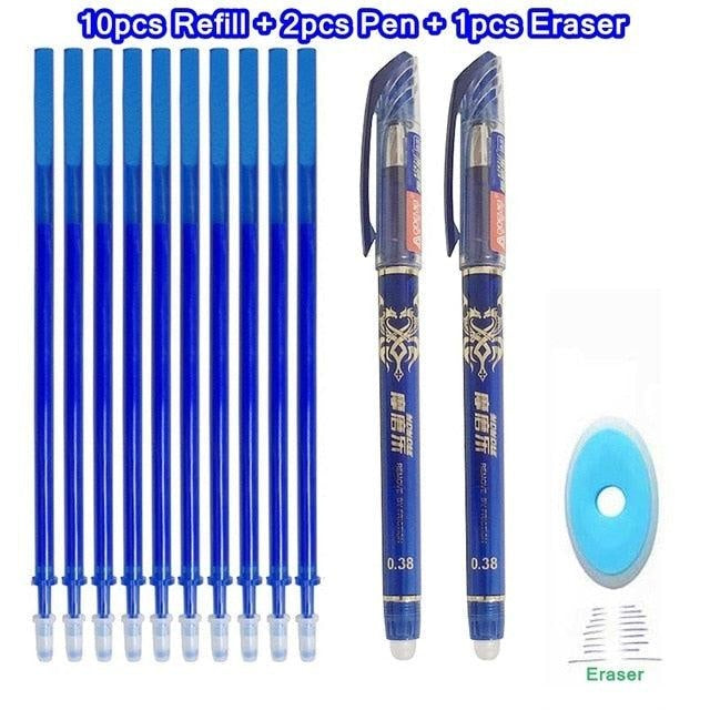 Erasable Pen Set 0.5mm Blue Black Color Ink Writing Gel Pens Washable handle for School Office Stationery Supplies