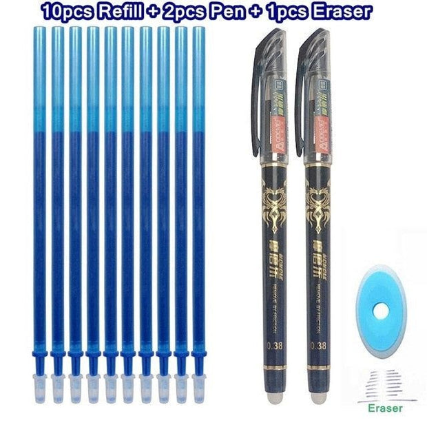 Ensemble de stylos effaçables 0.5mm bleu noir couleur écriture Gel stylos poignée lavable pour fournitures de papeterie de bureau scolaire
