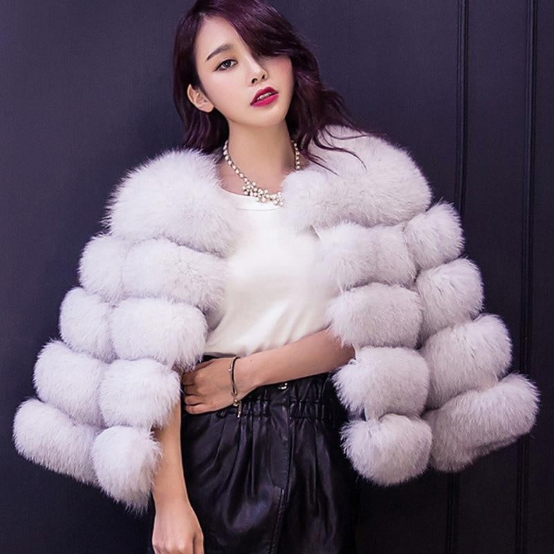 V-Neck Faux Fur Bubble Coat