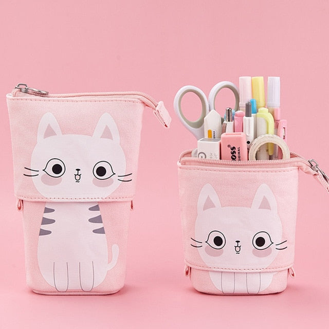 Flexible Big Cat Pencil Case Fabric Quality School Supplies Stationery Gift School Cute Pencil Box Pencilcase Pencil Bag - MomyMall Light Green