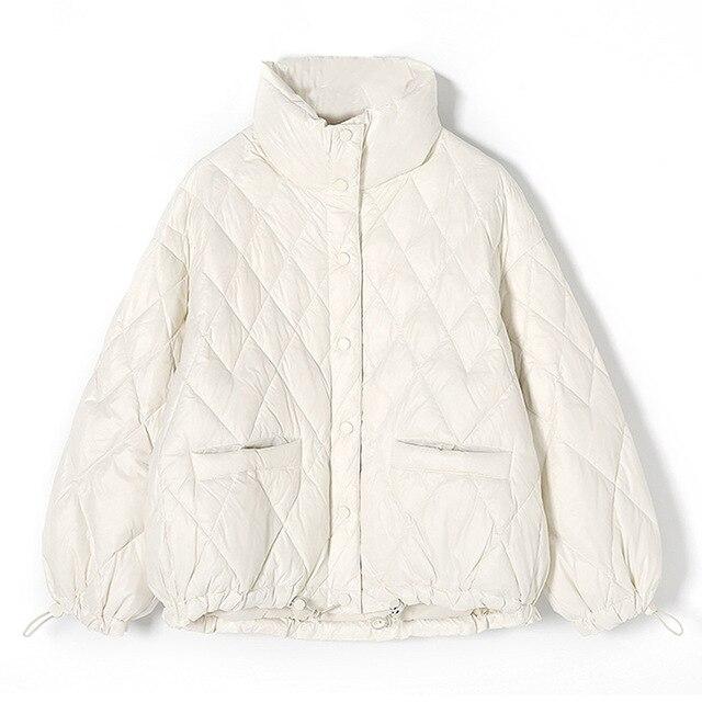 Diamond Quilted Coat With High Collar
