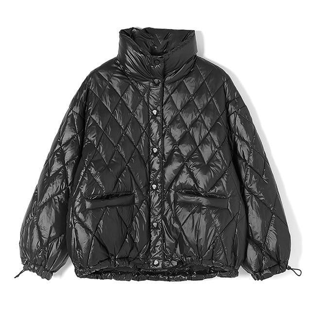 Diamond Quilted Coat With High Collar