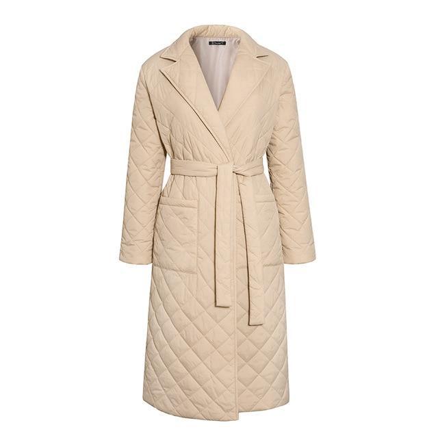 Quilted Mid Length Coat With Belt