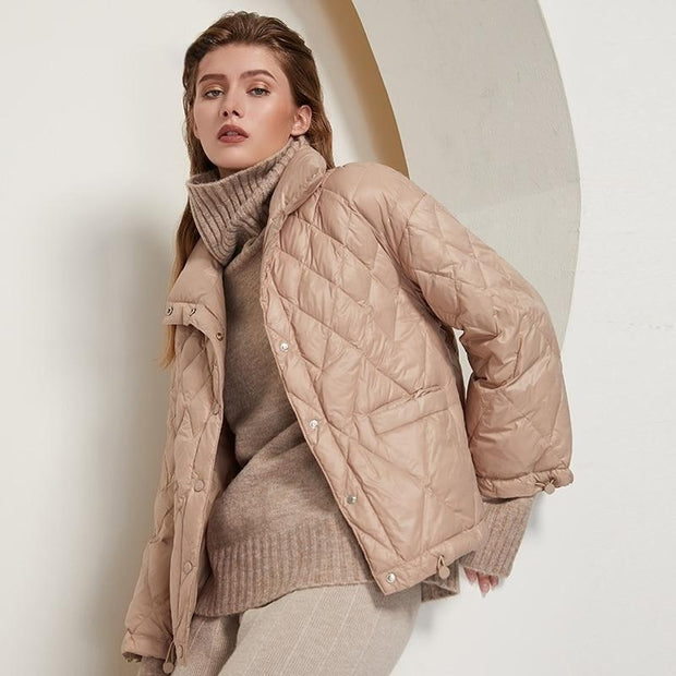 Diamond Quilted Coat With High Collar