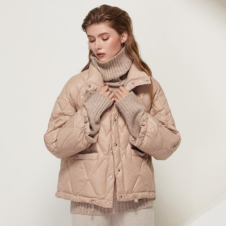 Diamond Quilted Coat With High Collar