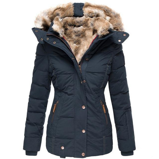Padded Jacket With Faux Fur Hood & Pockets