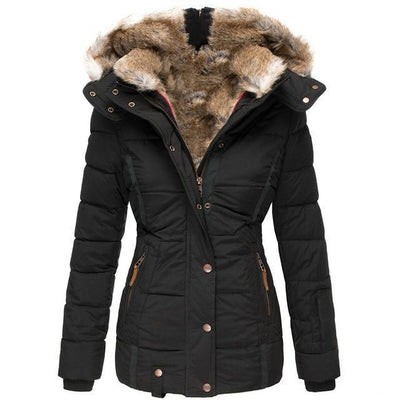 Padded Jacket With Faux Fur Hood & Pockets