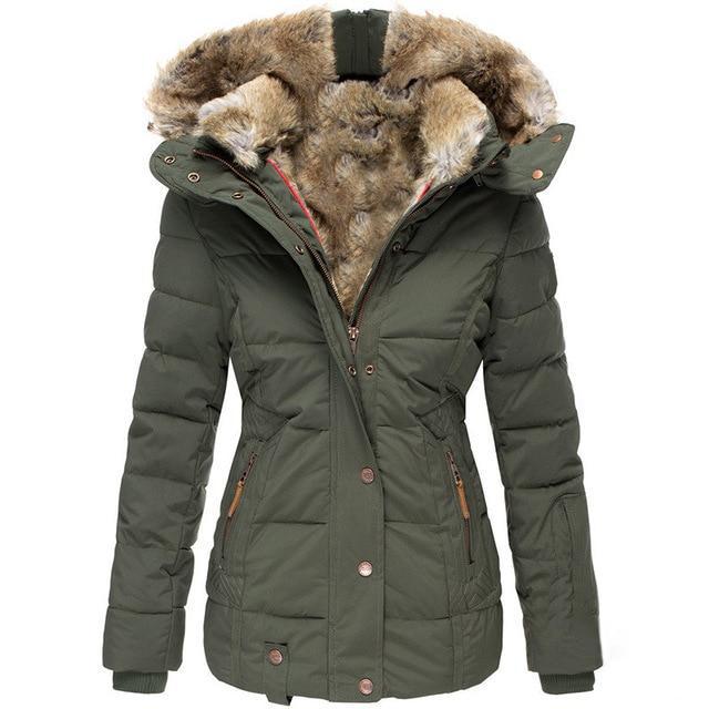 Padded Jacket With Faux Fur Hood & Pockets