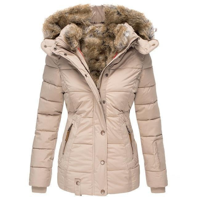 Padded Jacket With Faux Fur Hood & Pockets