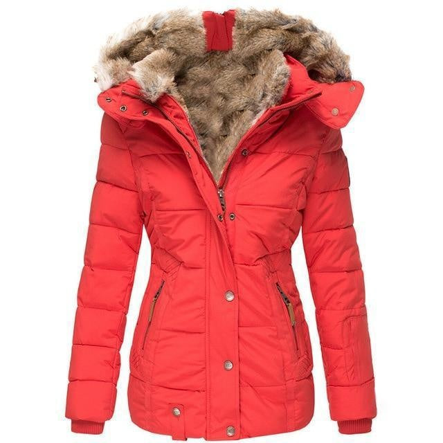 Padded Jacket With Faux Fur Hood & Pockets