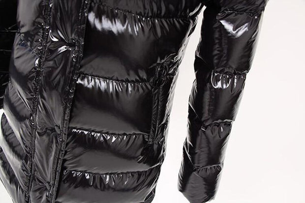 Luxury High Shine Puffer Jacket with Faux Fur Hood