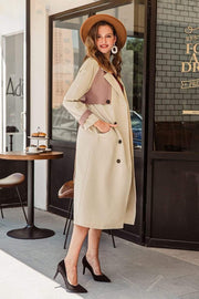 Long Double Breasted Trench Coat With Contrast Belt