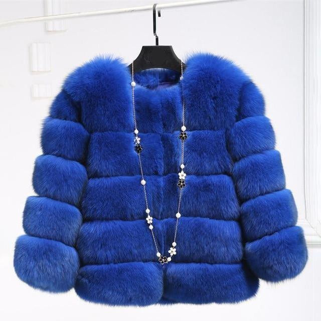 V-Neck Faux Fur Bubble Coat