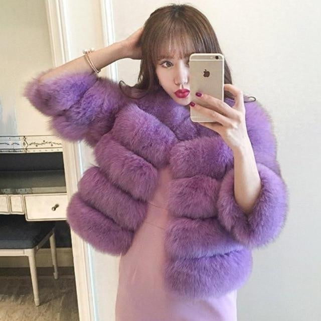 V-Neck Faux Fur Bubble Coat