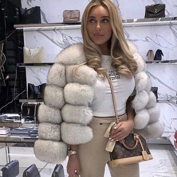 V-Neck Faux Fur Bubble Coat